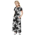 thumbnail image 2 of ATOGUTA Girls Ruffled Dresses Short Sleeve Floral Print Loose Casual Long Maxi Dress with Pockets Black, Size 4-14 Years, 2 of 5
