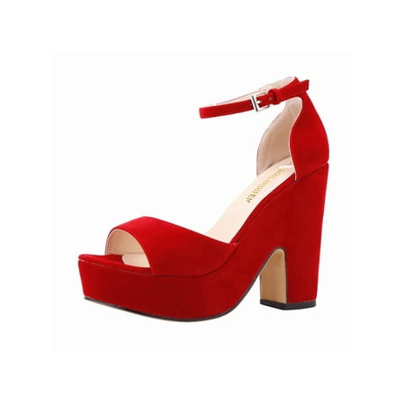 

Woobling Women Shoes Ankle Strap Platform Sandal Heels Heeled Sandals Nonslip Formal Party Red 5