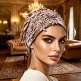 thumbnail image 2 of WHEANG Satin Head Scarf Cap for Women Floral Lace Rhinestones Lightweight Keep Cool Summer Chemo Head Cover Elegant Soft Maternity Sleep Hat Non-Slip Stretchy Turban Head Wrap for Women Gold, 2 of 4