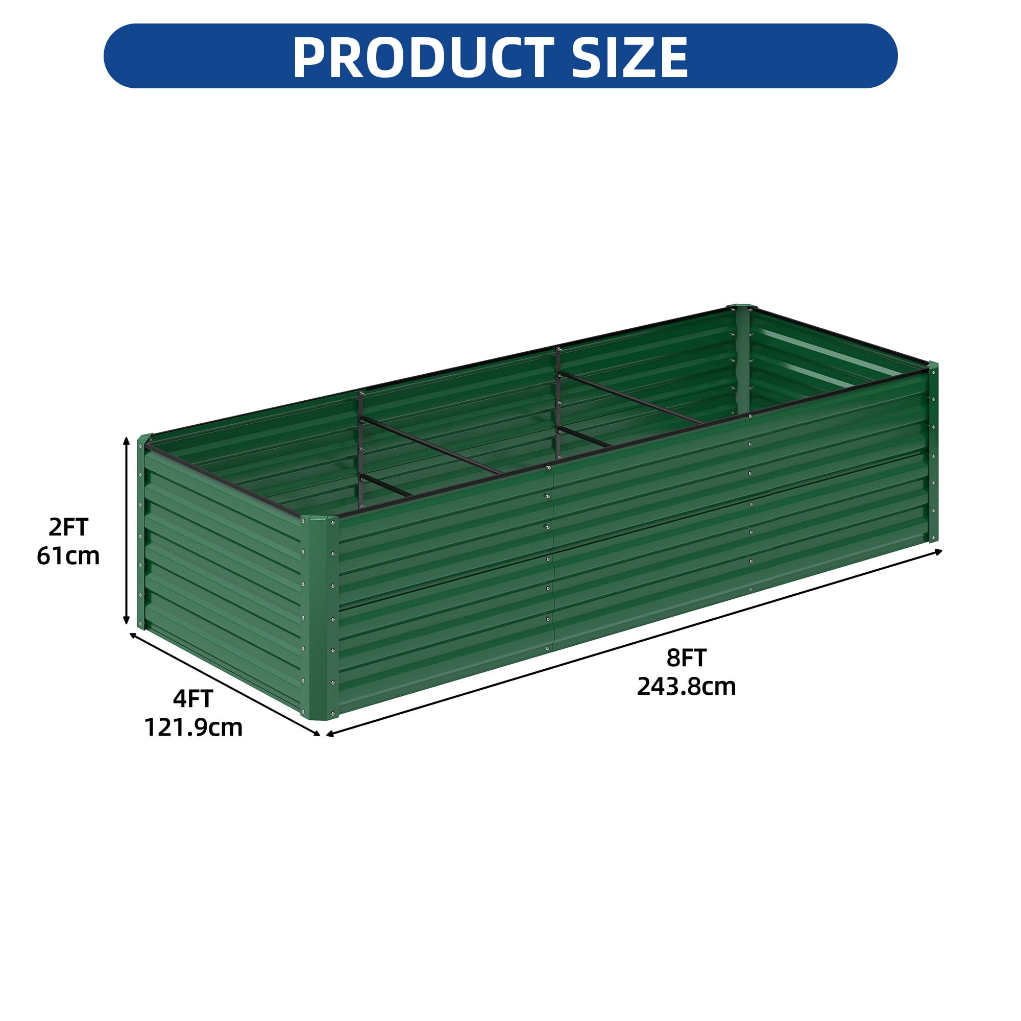 Uforic 8X4X2FT Galvanized Metal Raised Garden Bed Kit with Safety Rubber & Gardening Gloves, Outdoor Large Planter Box for Vegetables Flowers Herbs Fruits, Green