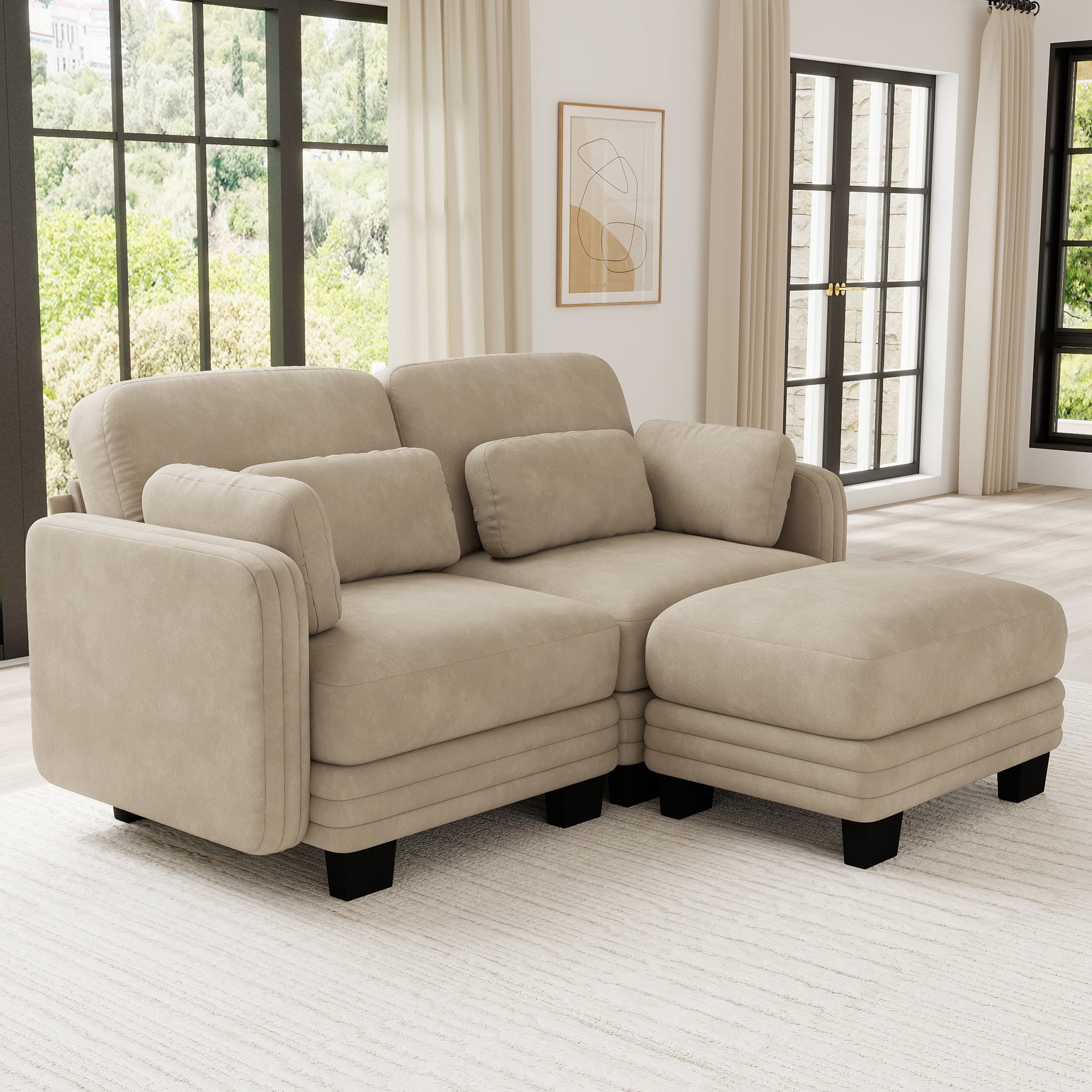 70" Modern Modular 2 Seater Loveseat Sofa Couch with 1 Ottoman and 4 Pillows