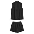 thumbnail image 7 of Mifsaly Linen Short Sets for Women Sleeveless V Neck Lapel Tops and Elastic Waist Shorts Casual Summer Vacation Beach Loungewear with Pockets Black,XXL, 7 of 7