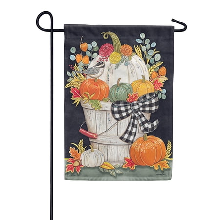 Carson Glittertrends Garden Flag - Autumn Bucket  12.5 x 18 inch Double Sided Outdoor Yard Decorative Flag