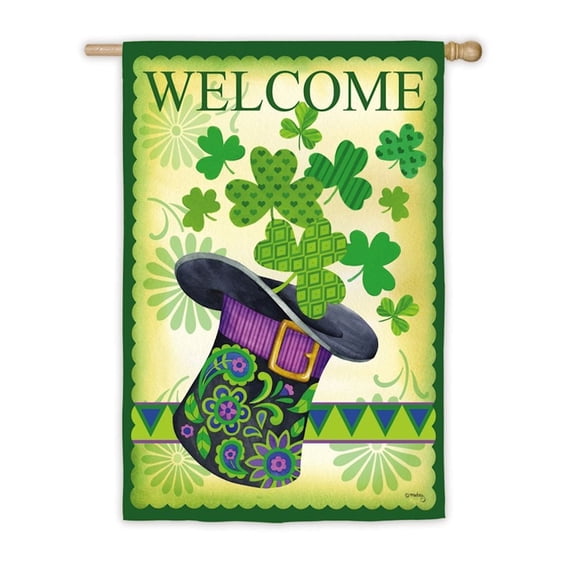 Evergreen St. Pat's Hat Double-Sided Suede House Flag, 43 x 29 inches #13S4695