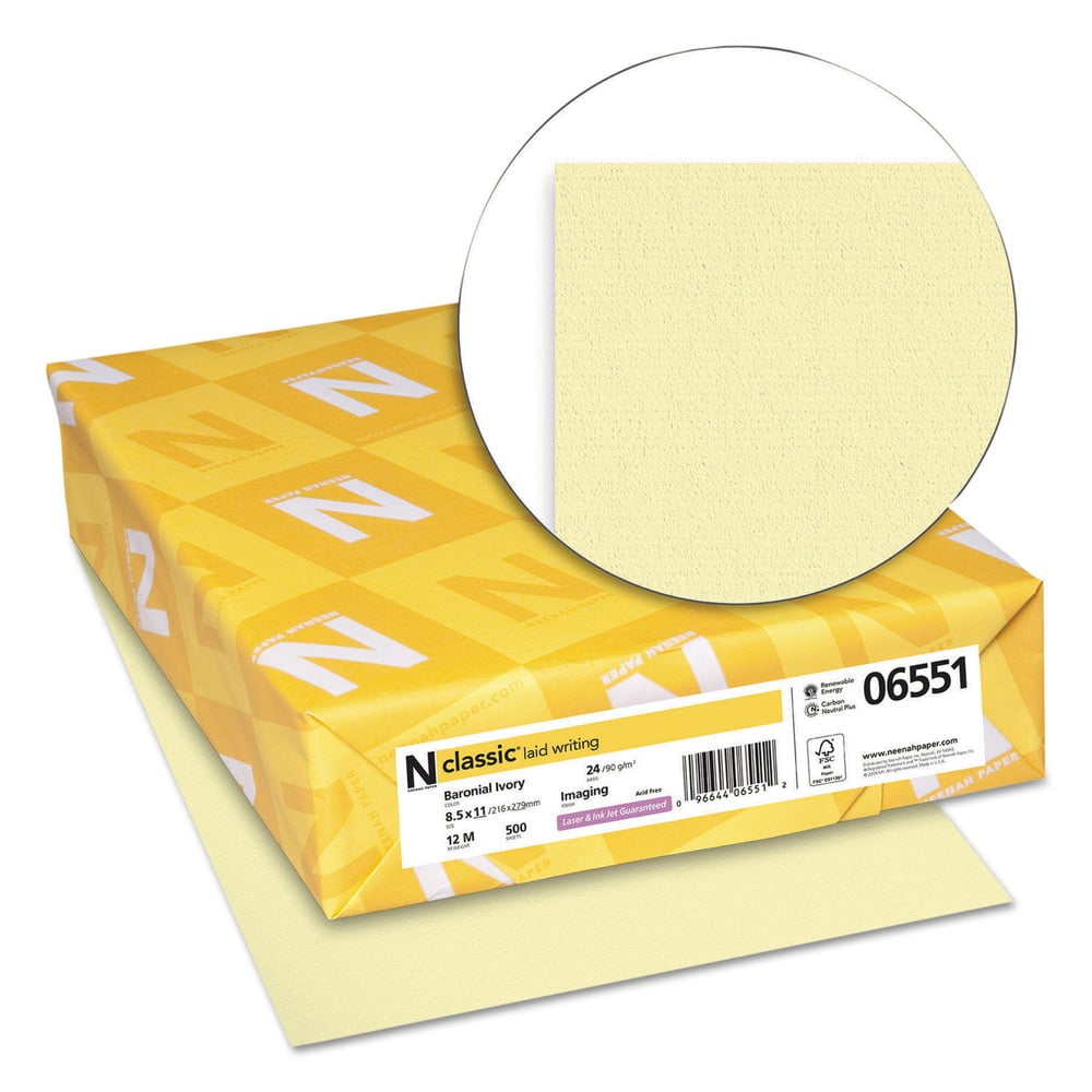 Neenah Paper 06551 8.5 in. x 11 in. 24 lbs. Bond Weight CLASSIC Laid Stationery - Baronial Ivory (500/Ream)