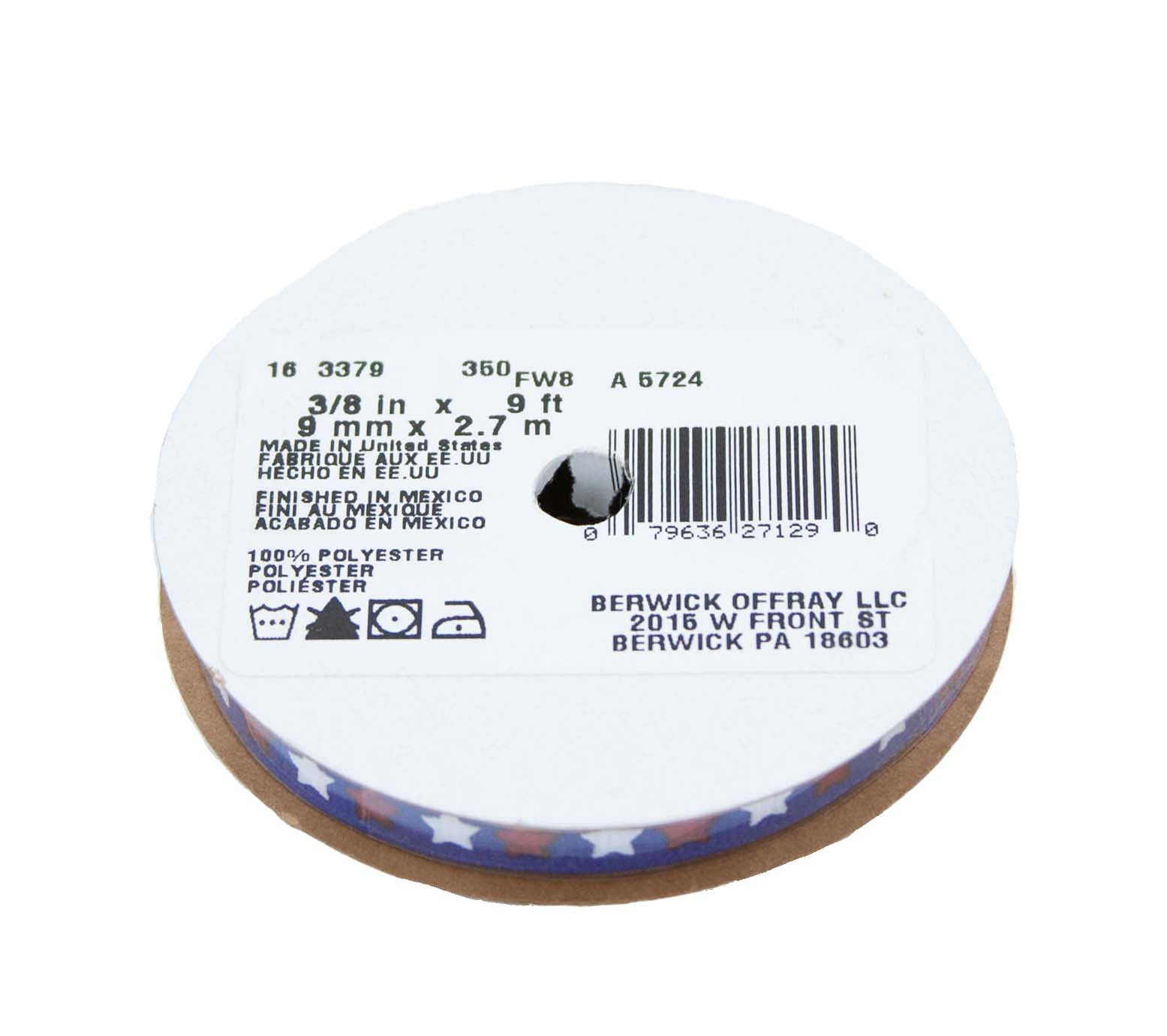 Offray Ribbon, Royal Blue 3/8 inch Stars Grosgrain Ribbon, 9 feet