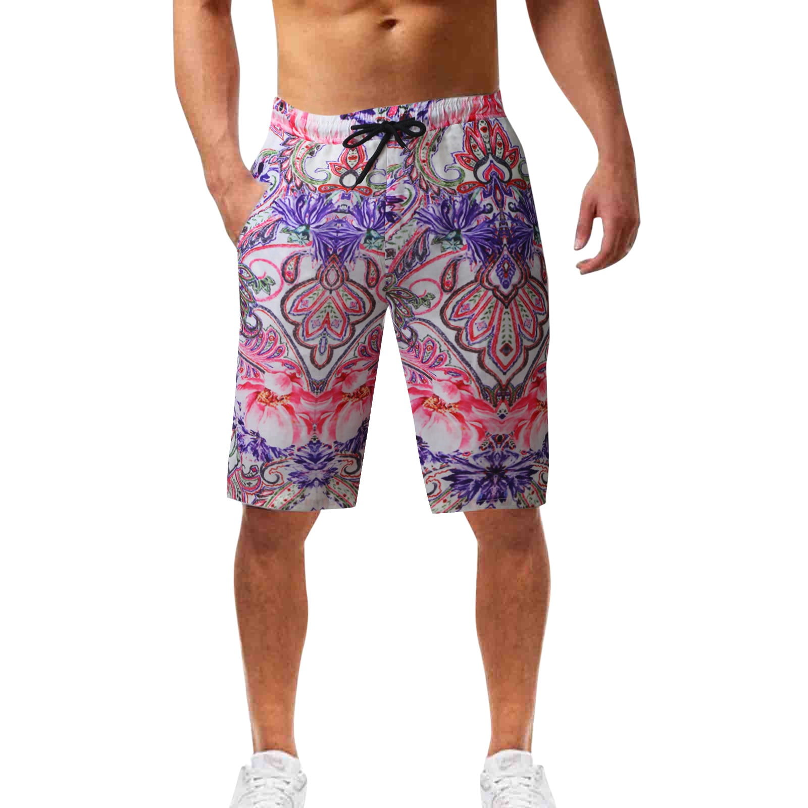 Dyfzdhu Mens Summer Print Pants Elastic Band Loose Casual Sports