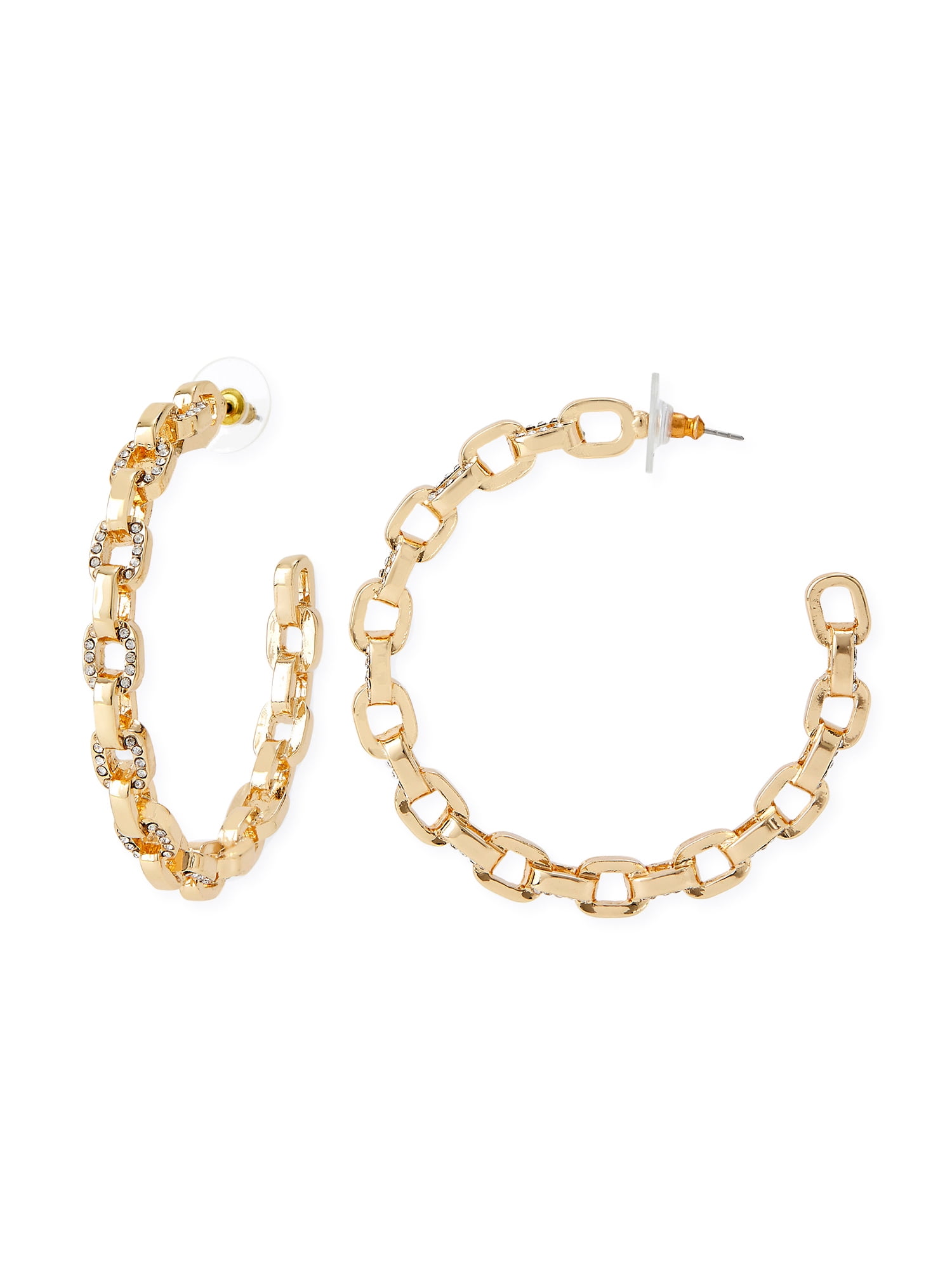 Sofia Jewelry by Sofia Vergara Women’s Gold-Tone Link Pavé Hoop Earrings