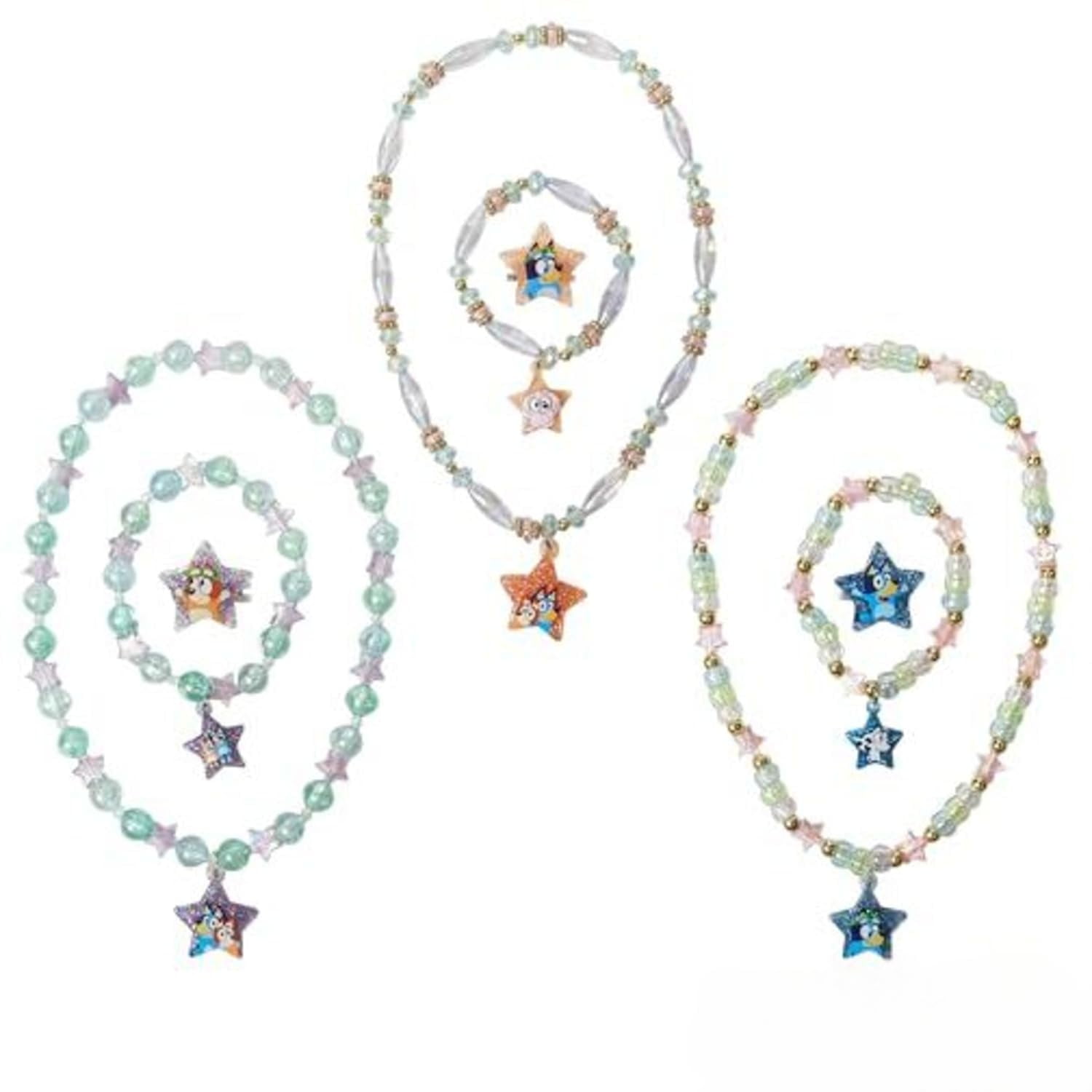 LUV HER Bluey Girl's Jewelry Set - Dress up 9 Piece Toy Jewelry Box Set with Bead Necklace, Bracelet and Ring - Play Accessories - Ages 3+