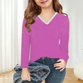 thumbnail image 5 of Piuwrlz Kids Long Sleeve Shirts Girls T-Shirts Printed Solid Color V-neck V-neck T Shirt Tops Purple Size 7 Years, 5 of 8