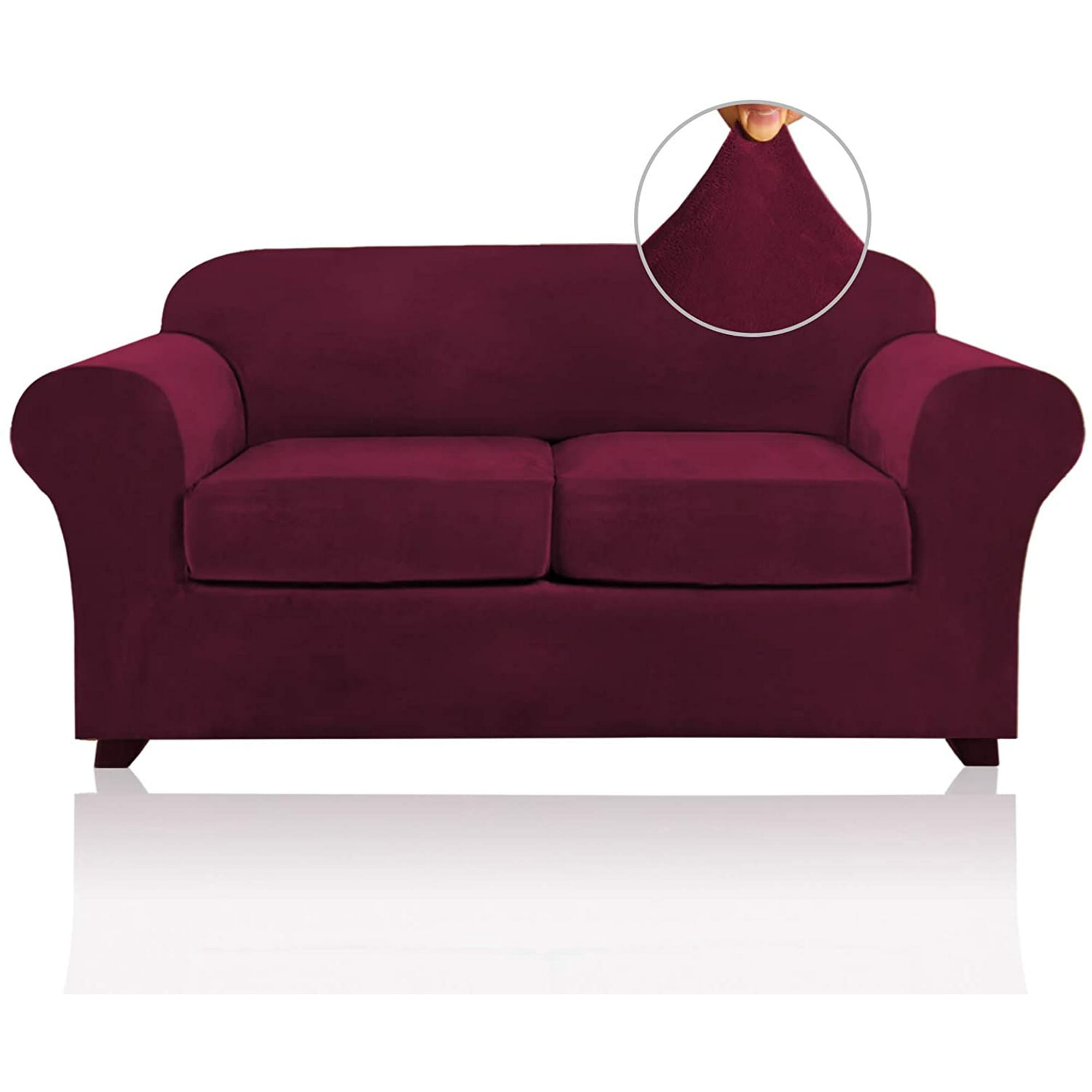 Yeater Velvet Stretch 3 Piece Loveseat Covers For 2 Cushion Couch Loveseat Slipcovers Base Cover And 2 Individual Seat Cushion Covers Thick Sofa Cov