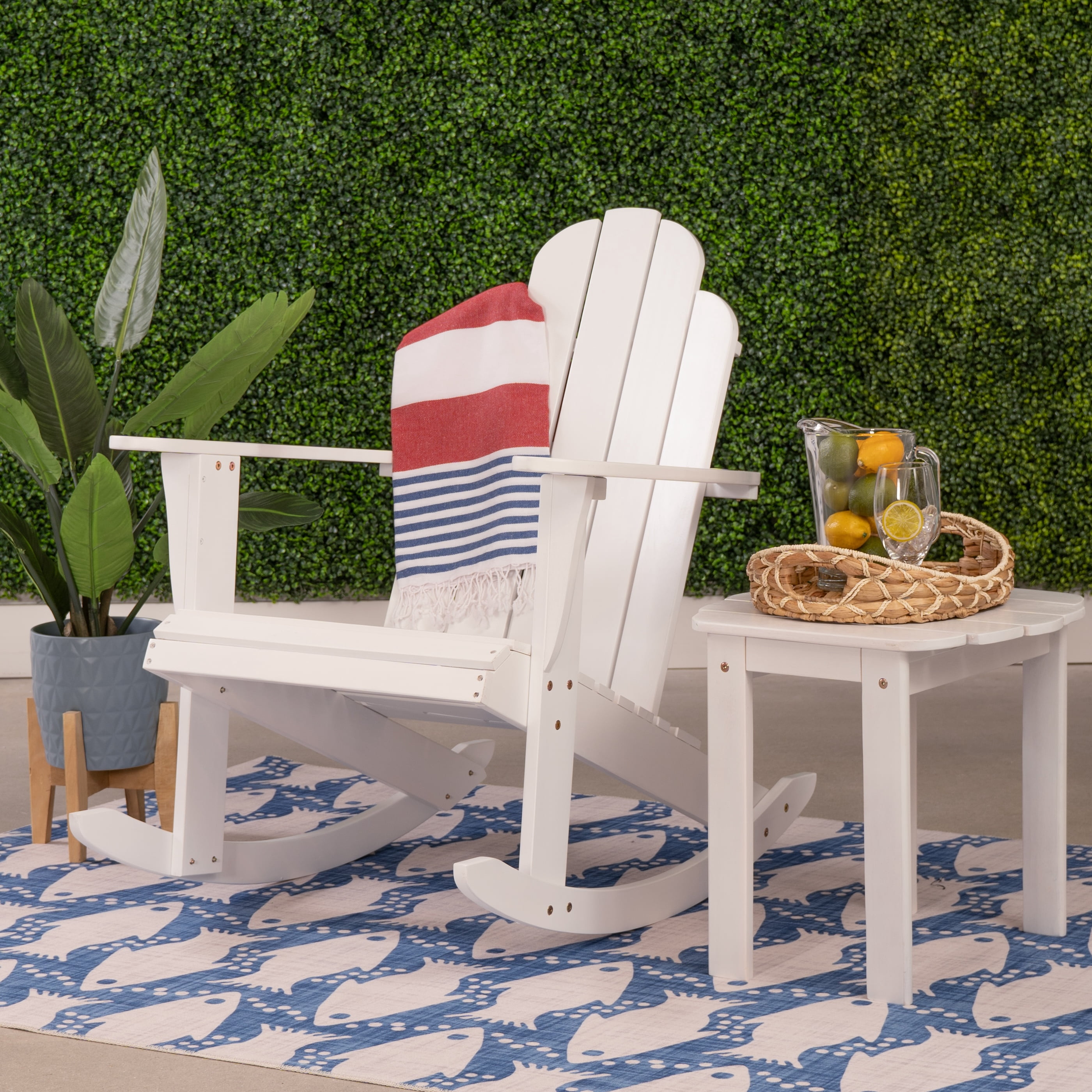 Linon Brookhaven Outdoor Adirondack Rocking Chair, White