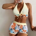 thumbnail image 1 of EGNMCR Bikini Set Women With Chest Pad Without Underwire Print Deep V High-waisted Patchwork Swimming Trunks Split Swimsuit, 1 of 9