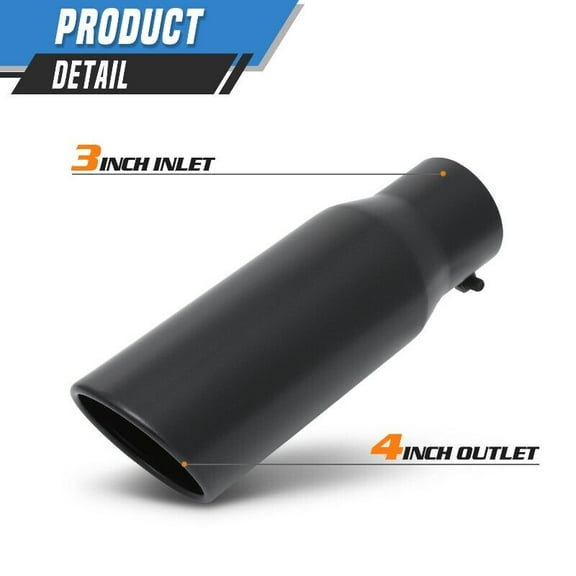 Matte Slant Stainless Steel 3" Inlet 4" Outlet Muffler Diagonal Roll Tip Black