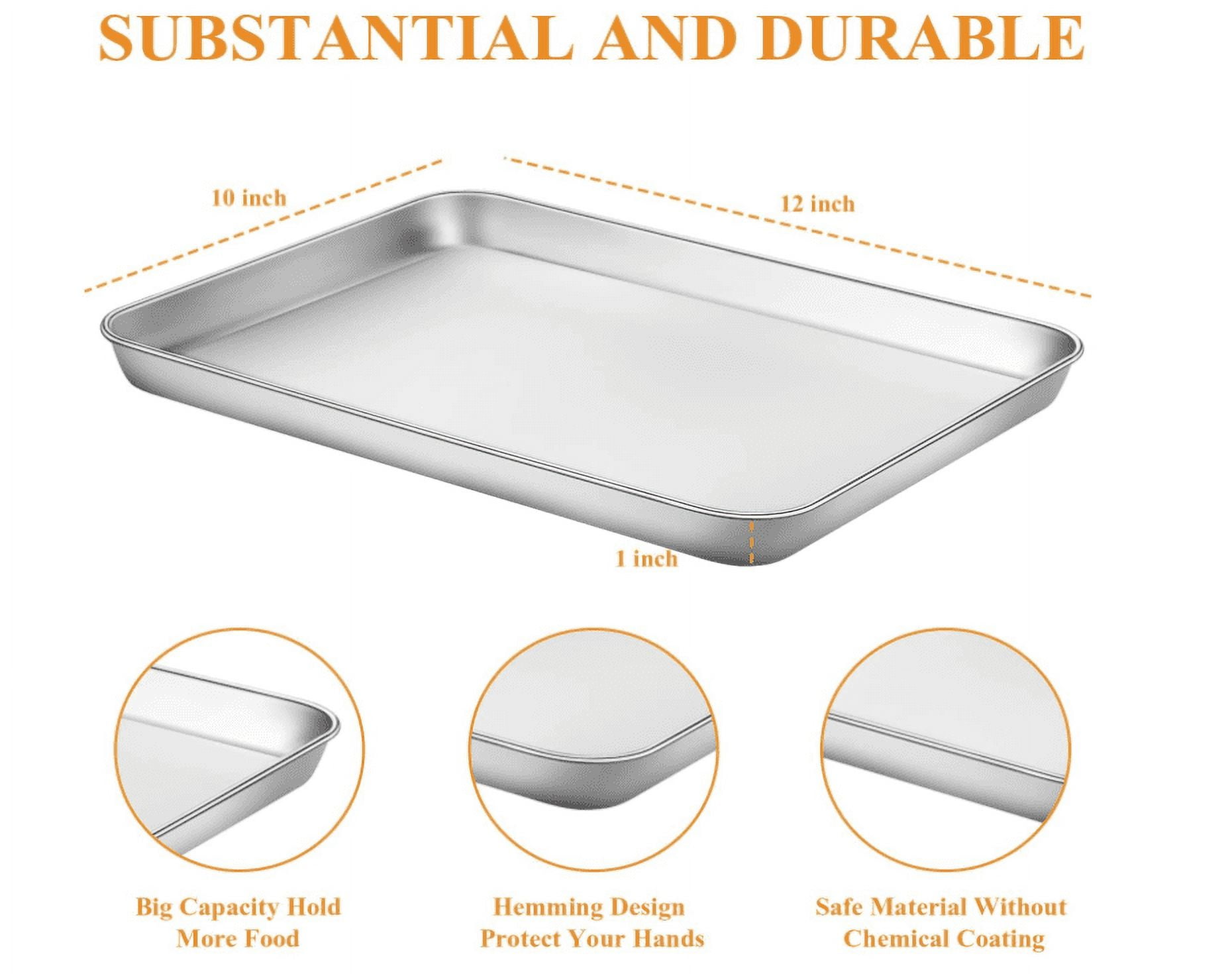 HYTK 2 Small Baking Sheet 10 x 7.1 Inch (Inner 9.25 X 6.3) Mini Cookie Tray  Toaster Oven 1/8 Sheet Pan Nonstick Thicken Heavy Carbon Steel No Warp Non