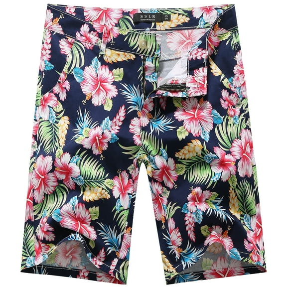 SSLR Mens Shorts Casual Cotton Floral Hawaiian Shorts Beach Shorts Pants