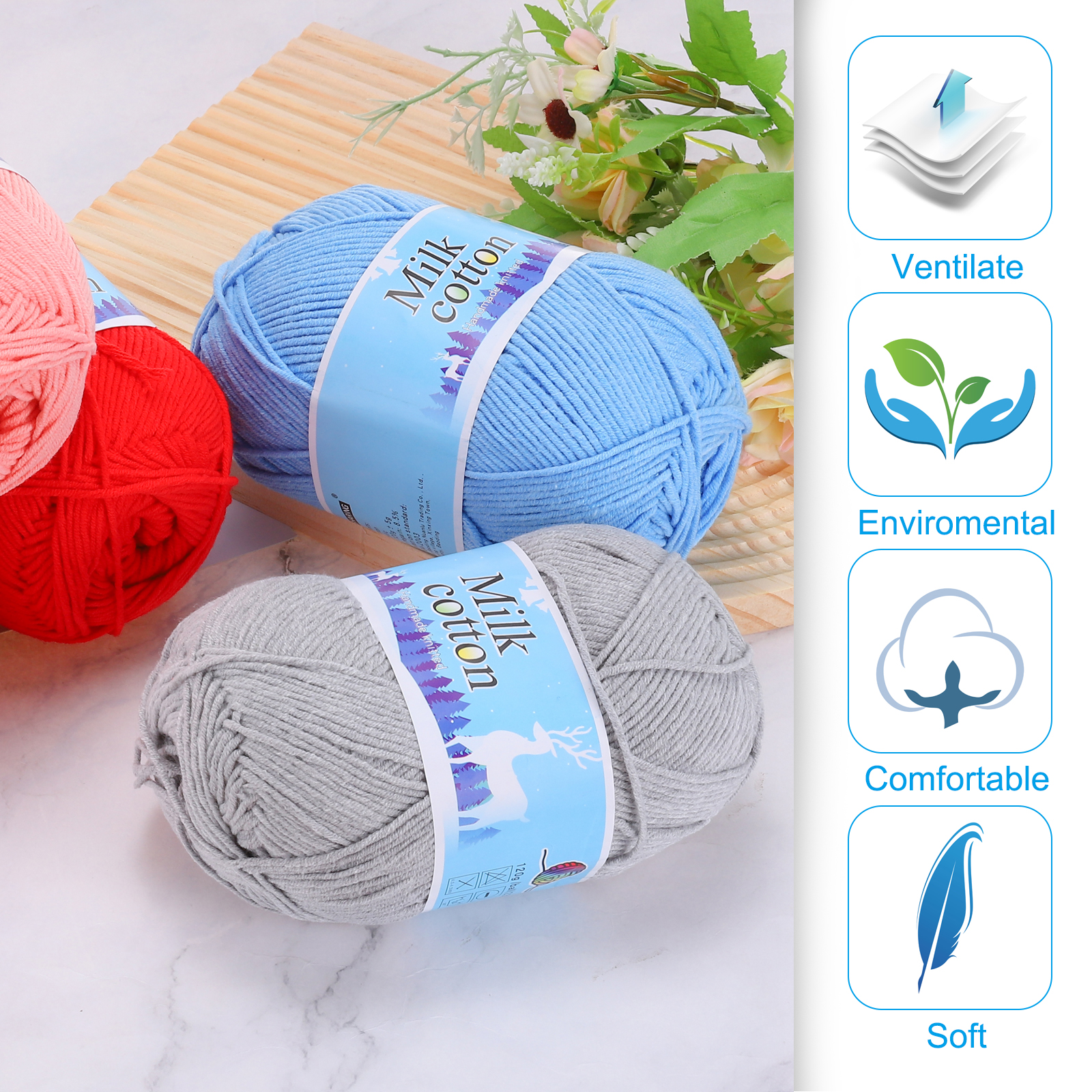 Uxcell 60% Cotton and 40% Acrylic Knitting Yarn-3 Skeins/3×252yard/3×4.23oz/Light Beige