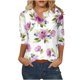 thumbnail image 2 of ICHUANYI Clearance Women's Fashion Three Quarter Sleeve Retro V-Neck Easter Printed Loose Tops Blouse(Purple, L) ICHUANYI WER2023080914601, 2 of 5