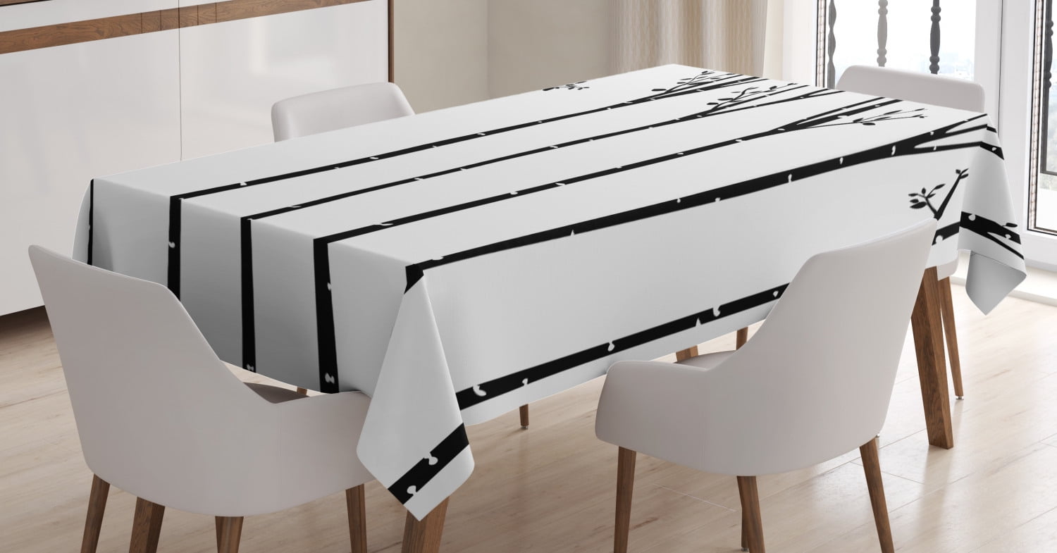 Black and White Tablecloth, Monochrome Birch Tree Silhouettes with ...