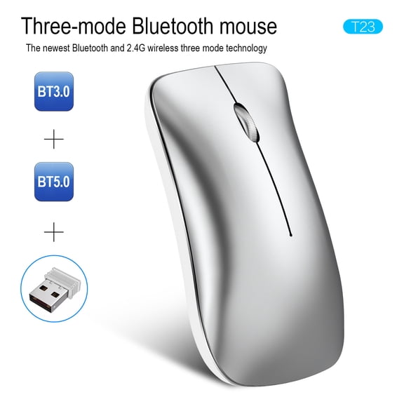 Yidarton T23 Three-mode Bluetooth 2.4G Wireless Rechargeable Mouse Suitable For Office Game Mouse Spot Mute Wireless Mouse Silver