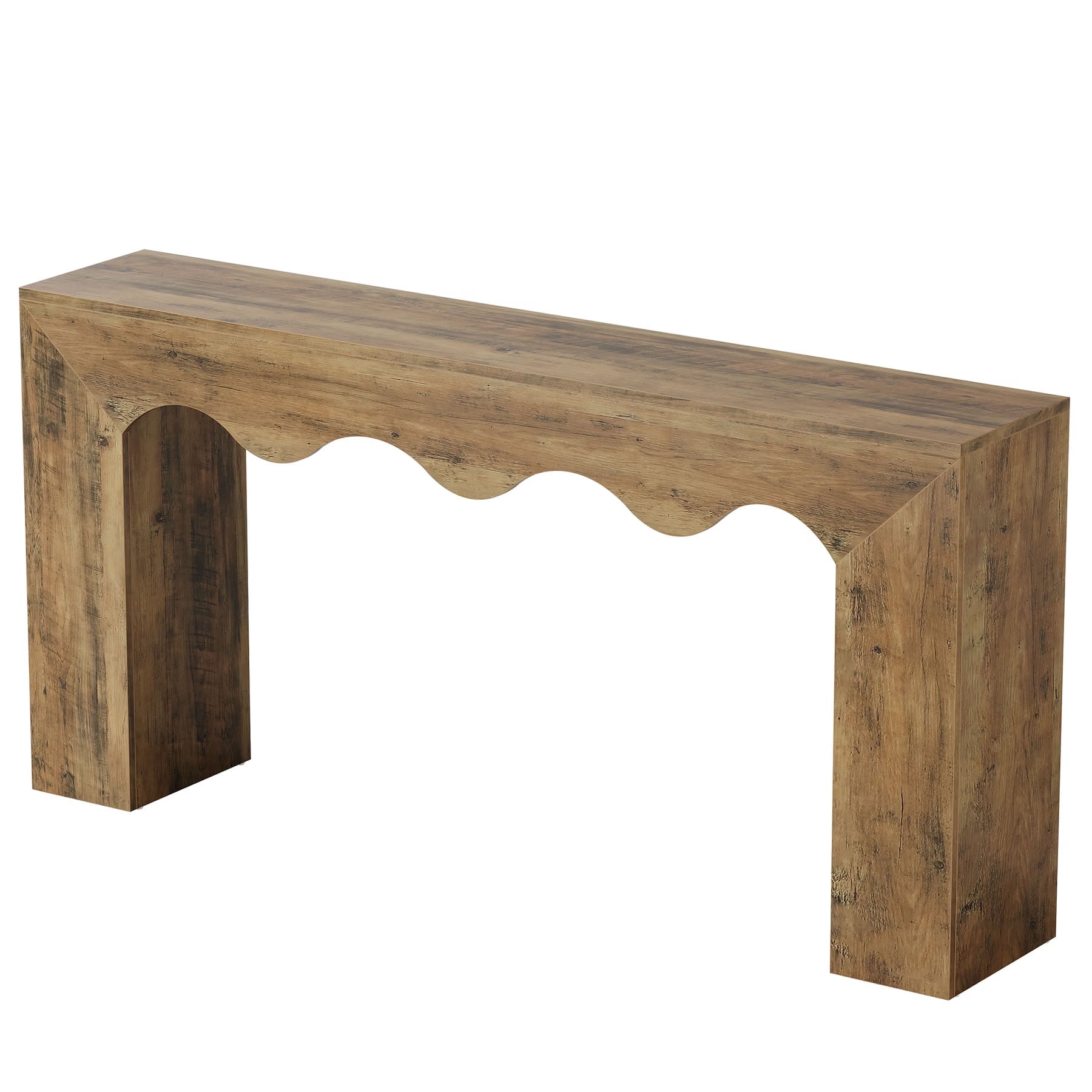 MAYEERTY 63" Retro Console Table, Wooden Entryway Sofa Table with Unique Wave Edge Design, Vintage Hallway Accent Stand with Storage for Living Room