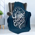 thumbnail image 4 of Enjoy the Little Things Soft Flannel Fleece Throw Blanket, Positive Phrase with Curlicues on Blue Shade Background, Cozy Plush for Indoor and Outdoor Use, 50" x 70", Navy Blue and White, by Ambesonne, 4 of 5