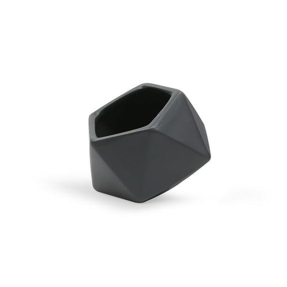 WGV Small Tilted Geometric Pot - Matte Black  - 4" Wide x 3.35" Height, Good quality, Heavy Weighted Base - 1 Pc