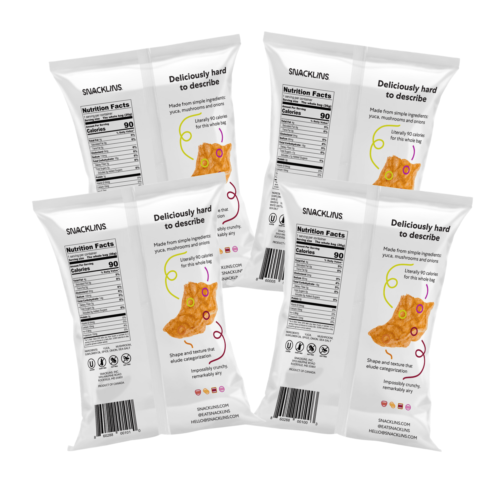 SNACKLINS Plant Based Crisps Vegan Healthy Snacks - Gluten Free, Grain Free, Plant Based Crisps, 100% Kosher, Low Calorie and No Added Sugar, Crunchy, Puffed Snack - 4 Variety Flavor, Pack of 48)