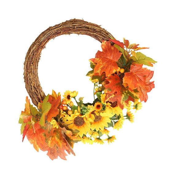 NICEXMAS Artificial Sunflower and Maple Leaf Garland Wreath for Door and Wall Decor in