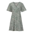 thumbnail image 4 of safuny Women's Plus Size Mini A Line Dress Clearance Floral Print Holiday Beach V Neck Dress Empire Waist Elegant Retro Boho Short Sleeve Clothing Summer Green XL, 4 of 8