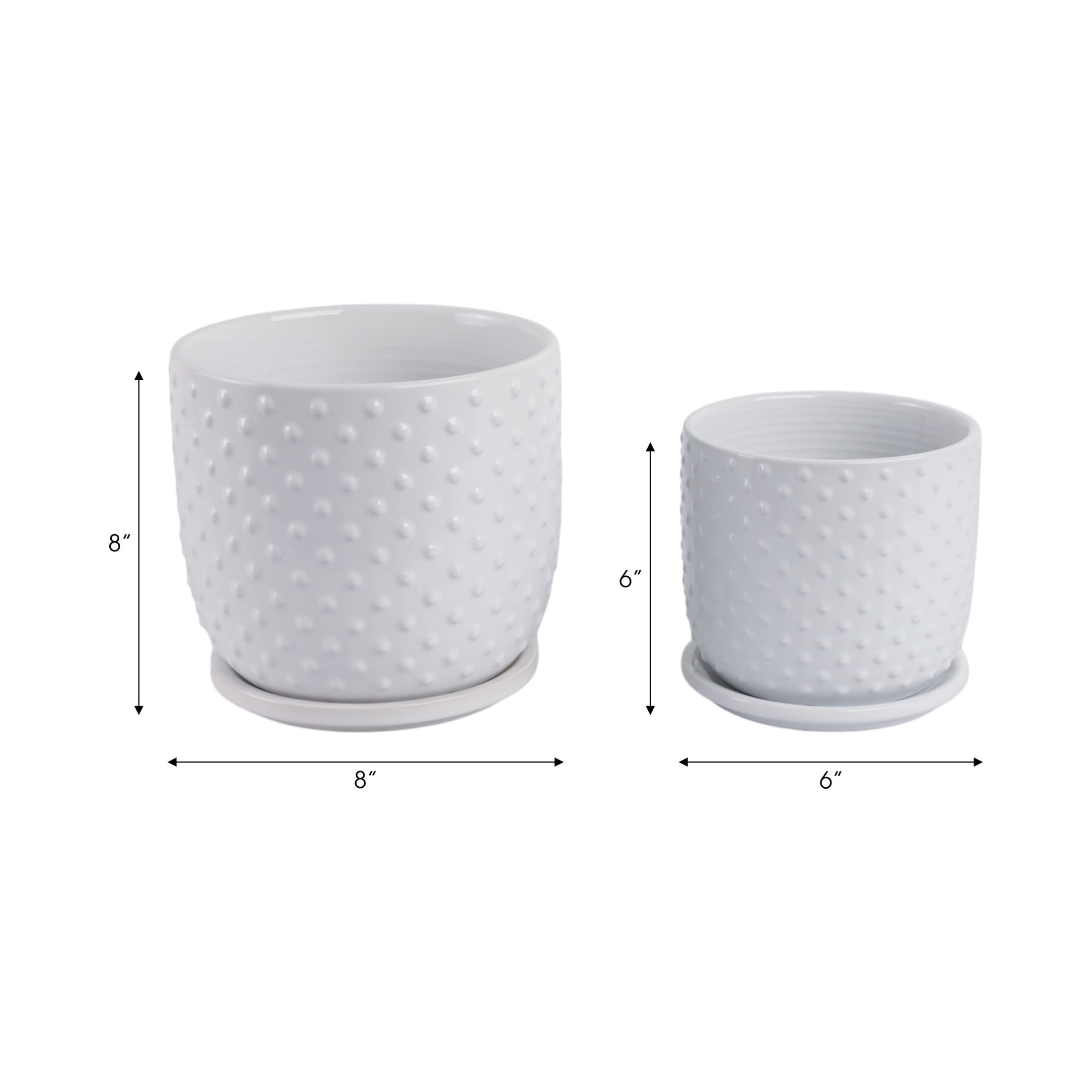 Decorative Ceramic Flower Pots Planters with Saucer - Stylish Modern Indoor and Outdoor Plant Pots for Home Decor - Pots for Plants for Living Room, Patio Plant Stand - Set of 2, 8", 6", White