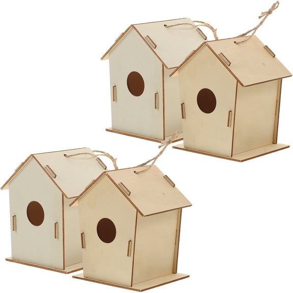 WORGEOUS 4-Piece DIY Birdhouse Kits for Kids, Unpainted Wooden Bird Houses, Creative Drawing and Craft Activity Set