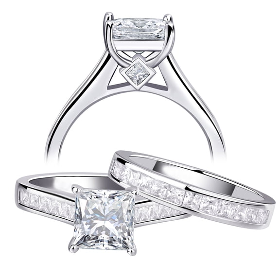 Newshe Wedding Rings for Women Engagement Ring Sets Princess 925 Sterling Silver Cz 1.8Ct Size 10
