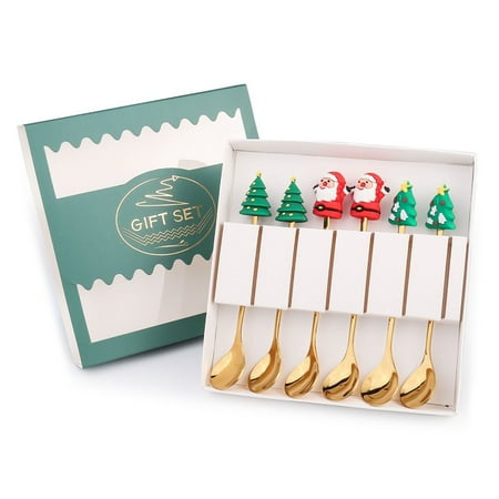 

HIABIO 6pcs/set Christmas Spoons Forks Stainless Steel Coffee Spoon Stirring Spoons