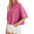 thumbnail image 5 of Half Sleeve Solid Color Women Casual Oversize Knit Pullover Sweater, 5 of 6