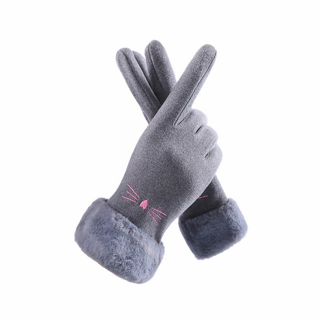 Guantes de invierno de las señoras del pelo de la boca caliente lindo terciopelo engrosada deportes al aire libre montar pantalla guantes de ciclismo