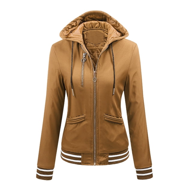 WEAIXIMIUNG Veste en Laine pour Femmes Automne Veste Légère Décontractée Veste de Baseball à Capuche avec Fermeture Éclair