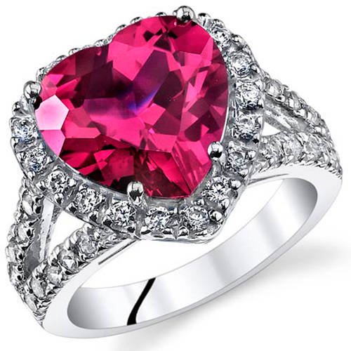 Oravo - 6.25 ct Heart Shape Red Created Ruby Ring in Sterling Silver