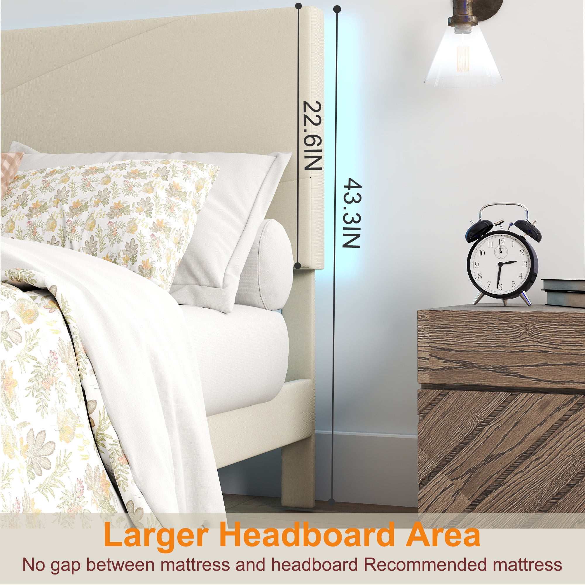 Homy Casa Queen Bed Frame with Portable Folding Tray Bedroom Set