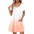 thumbnail image 1 of Vestido Corto de Verano Moda Gradiente Corto de Manga en V Cuello Vestido Casual, Poliéster Ligero de Verano, Lavado de Manos, 1 of 9