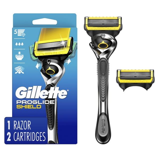 Maquinilla de Afeitar para Hombre Gillette ProGlide Shield con Mango + 2 Recambios de Cuchillas Color Plateado
