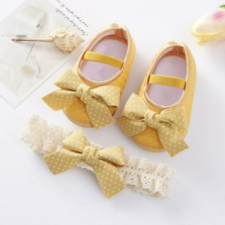Promotion!Toddler Baby Girls Flats Non-Slip Soft Sole Shoes Newborn Princess Wedding Shoes First Walkers with Hat 0-12M