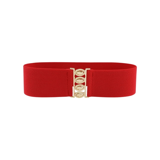 Cinturones elásticos vintage de mujer INSPIRE CHIC, con hebilla interlock, para vestidos y abrigos, 75x6cm/29.5x2.4" Rojo