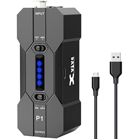 P1 48V/12V Portable Phantom Power Supply with Rechargeable Battery for XLR Condenser, Shotgun Microphone