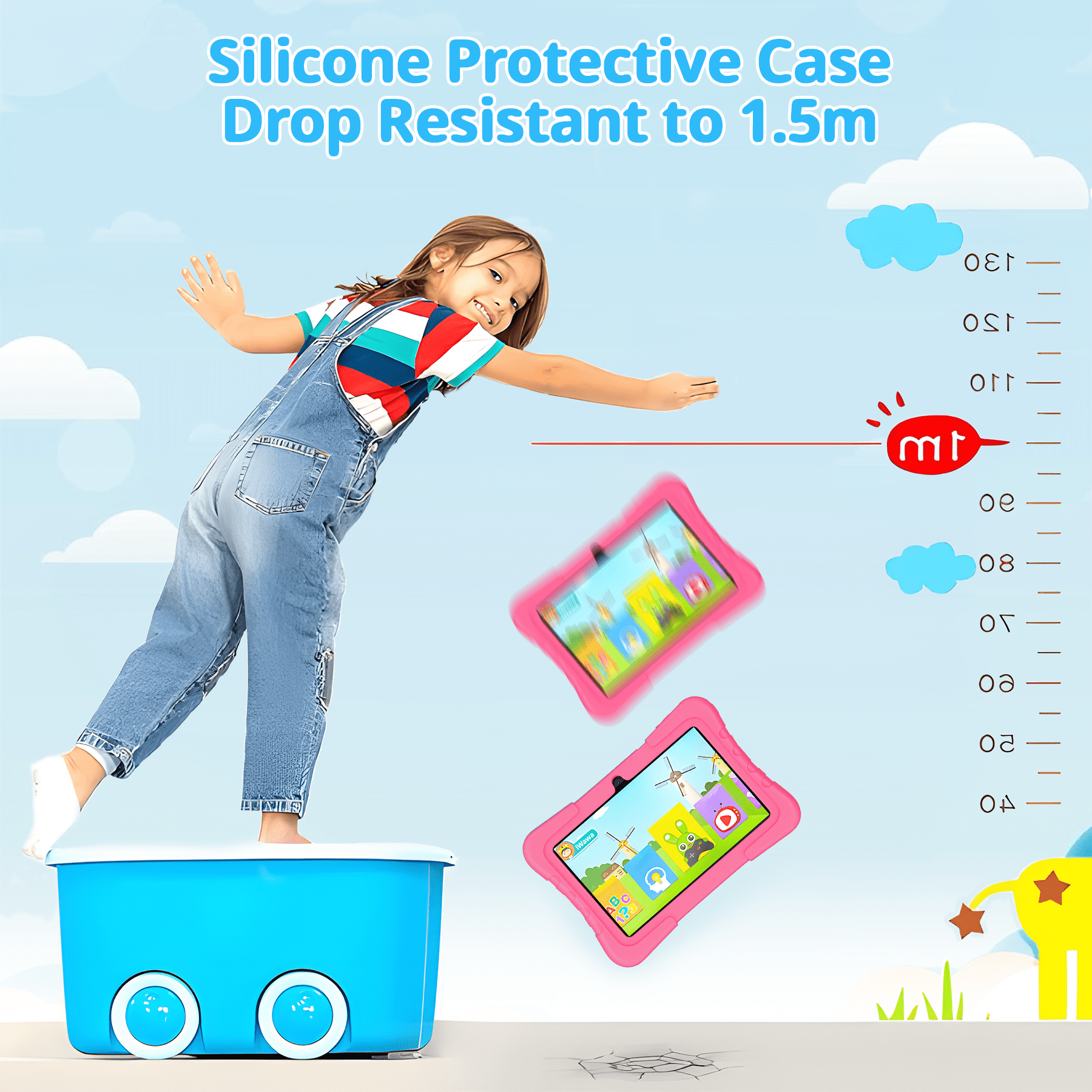OKE Android 12 Kids Tablet, 7" Tablet for Kids, 32GB (Expandable to 128GB),Quad-Core,Educational Learning, Parental Control,IPS Screen, Dual Camera,Shockproof Case,Toddler Tablet for Kids Age 3+,Pink