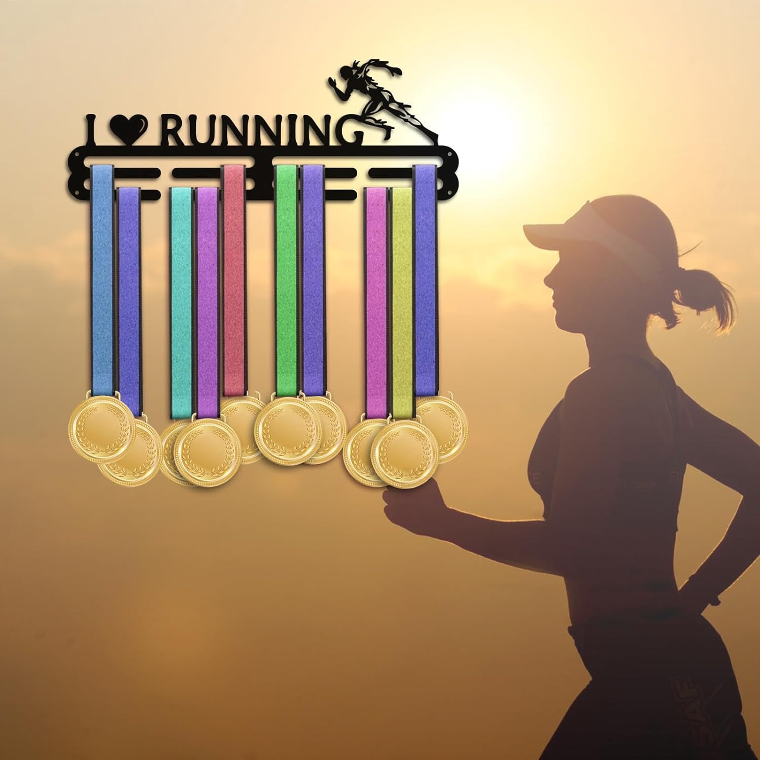 Medal Display Hanger Holder Running Pattern Medal Holder 15.7" Awards Ribbon Hanger Medal Display Wall Rack Sports Medal Hanger Display for Sports Athletes Awards Ribbons Cheer