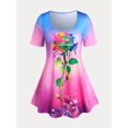 thumbnail image 1 of Camiseta de Talla Extra de Color Degradado con Estampado de Rosa Rosegal Camisetas tallas grandes, 1 of 5