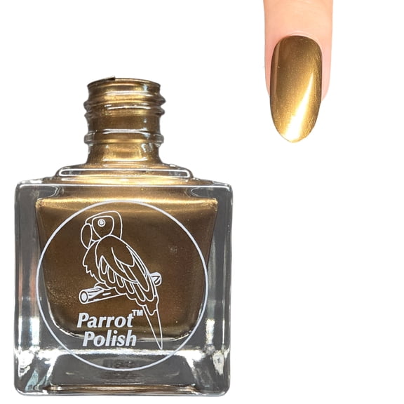 Parrot Polish Shimmer Nail Polish, Quick Dry Metallic Bronze Fingernail Lacquer, Long Lasting Chrome Nail Enamel, Dakota Sunshine, 0.5 Fl Oz