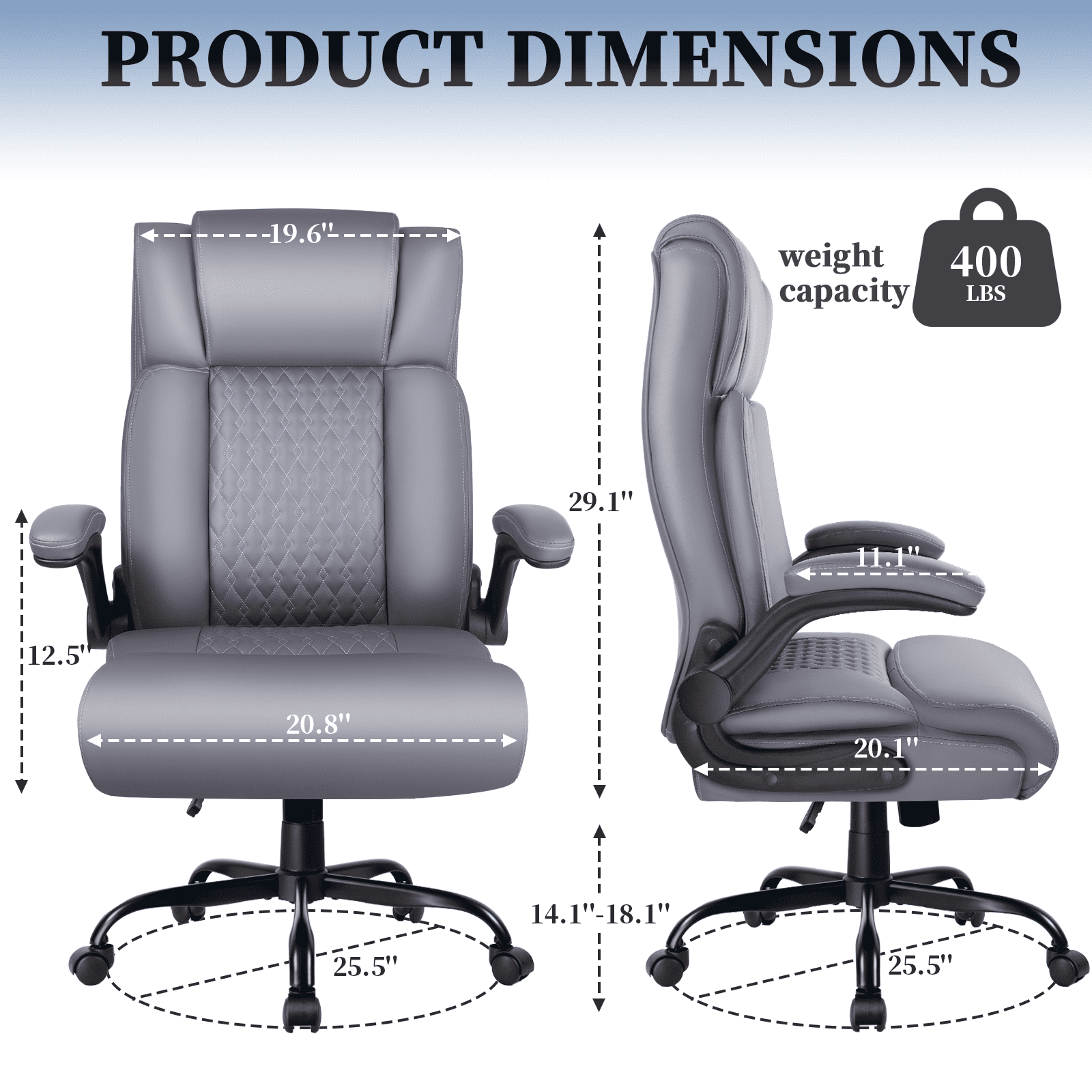Bossin Big and Tall Executive Office Chair 400lbs with Flip-up Arms for Adult, Ergonomic High Back Lumber Support Adjustable Computer Desk Chair