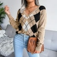 thumbnail image 5 of GBSYEWXS Women Sweater V-Neck Color Block Long Sleeve Outwear Comfortable Khaki Sweater, 5 of 9